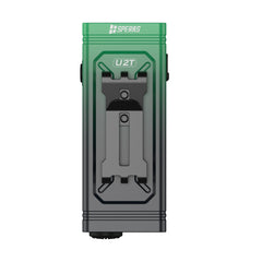 Front view of SPERAS U2T green flashlight showing LED layout