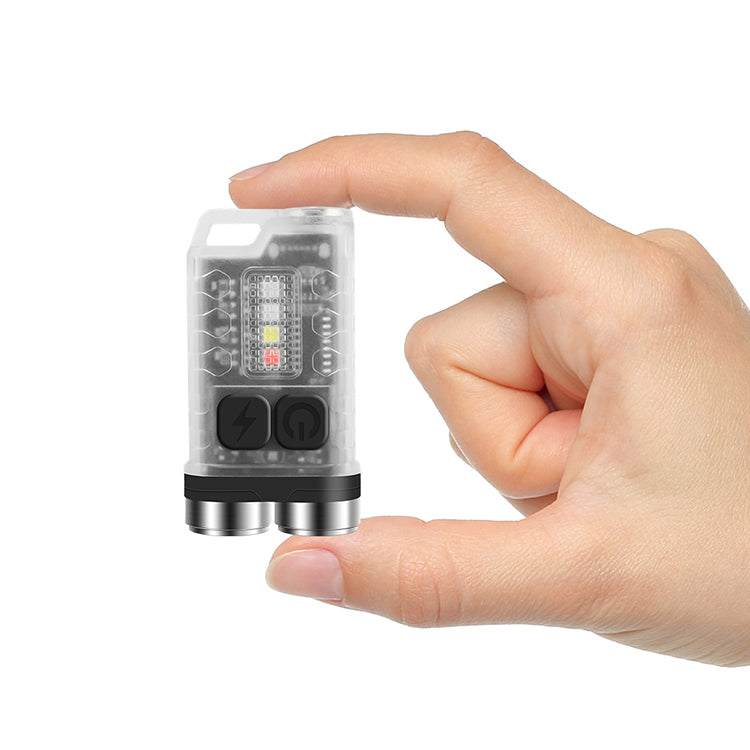 Angled view of the black SPERAS V3 tactical mini flashlight focusing on robust design and functional pocket clip.
