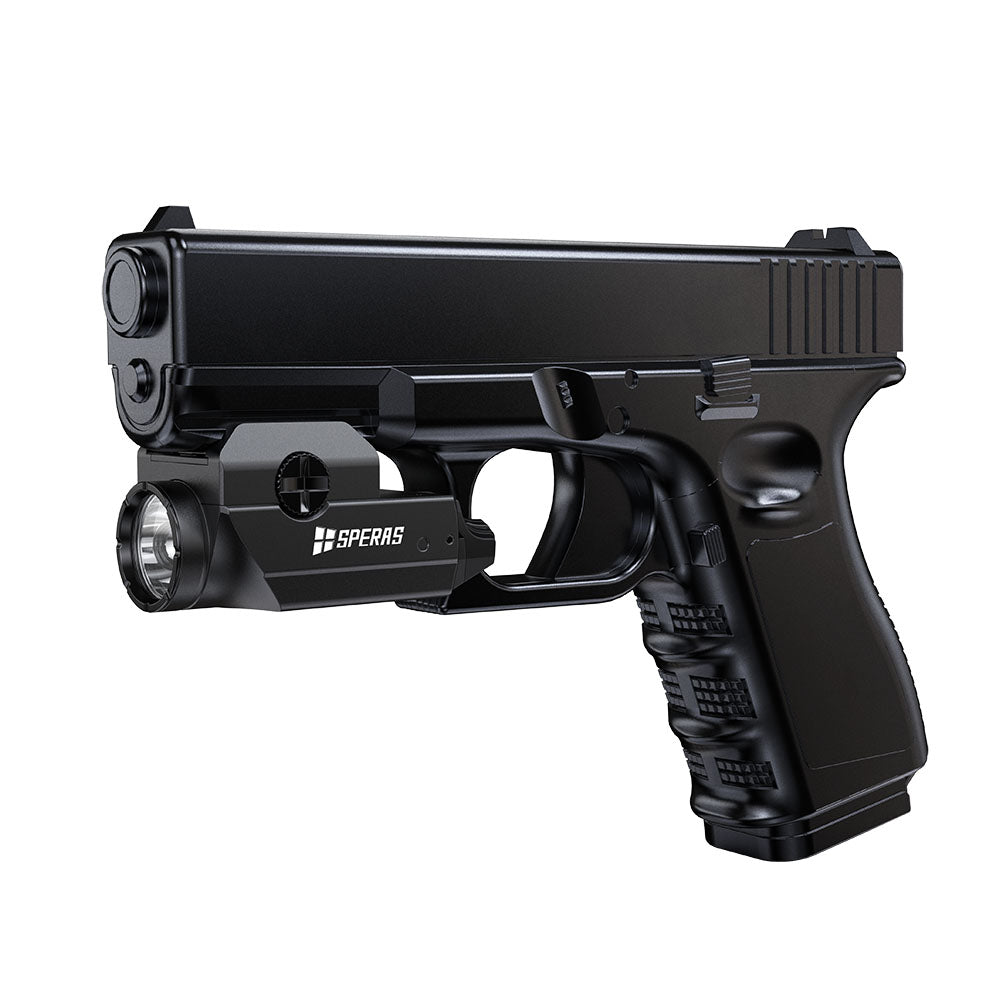 Rear angled view of the SPERAS WL40 high-performance utility light attached to outdoor gear