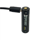 SPERAS AAC battery charging directly via USB-C cable with red indicator light