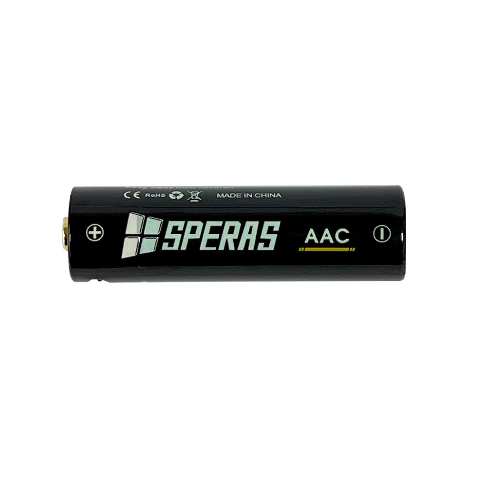 Horizontal view of SPERAS AAC USB-C rechargeable AA battery