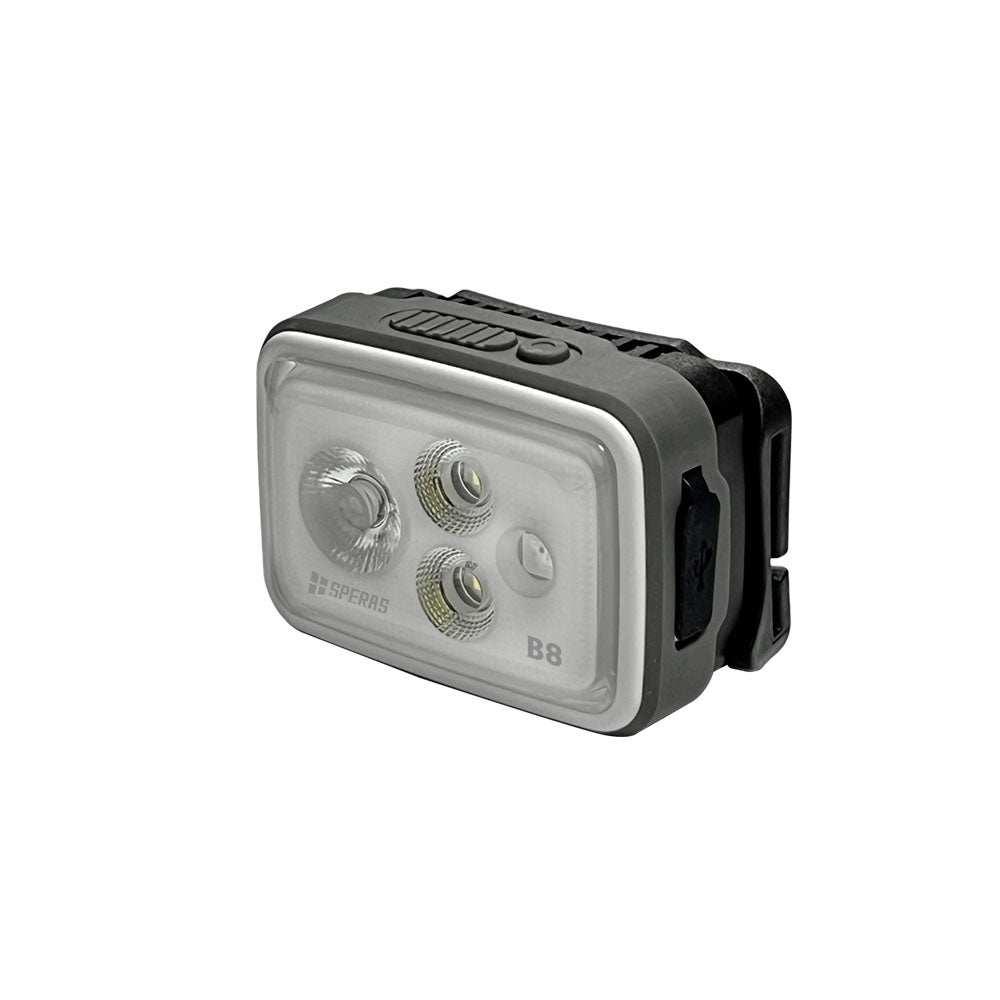 SPERAS B8 compact headlamp unit featuring built-in 1800mAh high-capacity battery