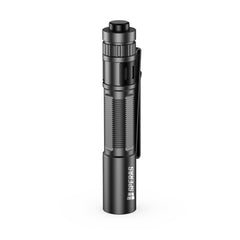 Side profile of SPERAS M10 portable AAA flashlight with pocket clip attached