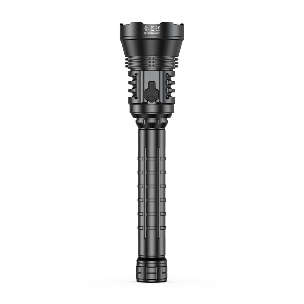 Side profile of SPERAS P10R V2 showing aerospace aluminum alloy body and anti-slip grip texture