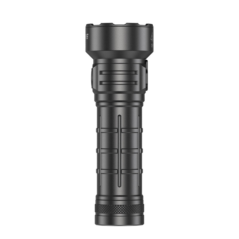 Front profile of SPERAS P4 high performance flashlight with LED power indicator switch