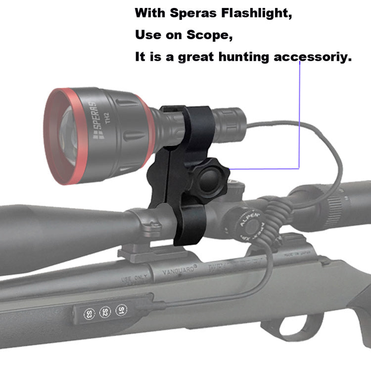SPERAS SM1 bracket securely attaching a heavy flashlight to cylindrical observation equipment