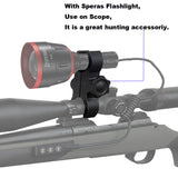 SPERAS SM1 bracket securely attaching a heavy flashlight to cylindrical observation equipment