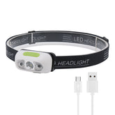 SPERAS B6 smart wave sensor headlamp front view with USB charging cable