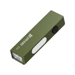 SPERAS U4 army green magnetic pocket light displaying front lenses and COB side light