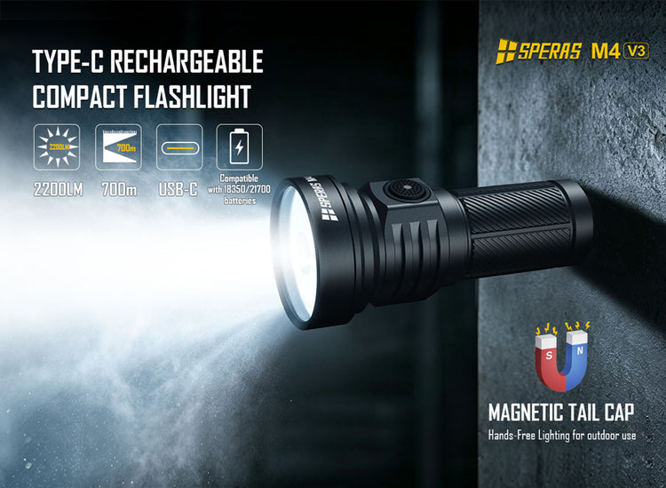 SPERAS M4 V3 Compact Type-C Rechargeable EDC Flashlight 2200lm 700m
