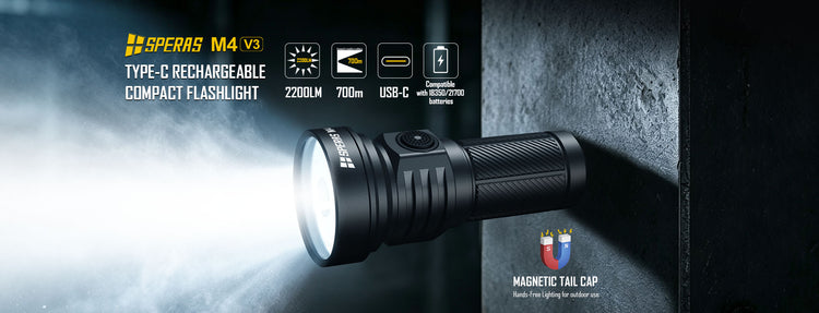 
SPERAS M4 V3 Compact Type-C Rechargeable EDC Flashlight 2200lm 700m