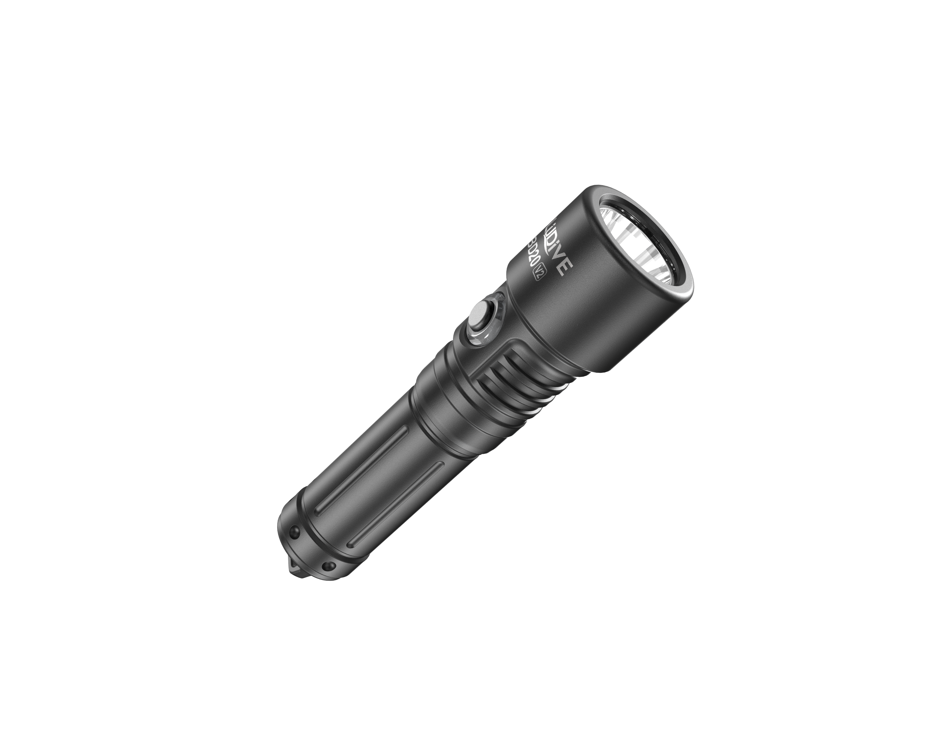 BLUDIVE BD20 V2 150m Waterproof Dive Light upright view displaying the aircraft-grade aluminum bezel and smart UI switch