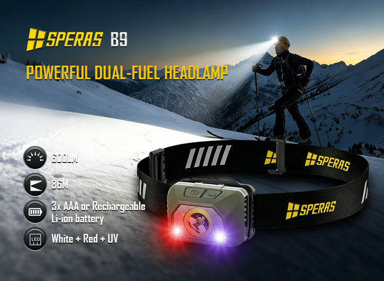 Speras B9 600lm Multi-Function Headlamp with UV & Red Light