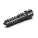 Bludive BD20 diving flashlight lying horizontally showing aerospace aluminum body and tail cap