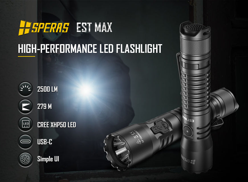 SPERAS EST MAX 2500lm 279m Professional Tactical Police Flashlight