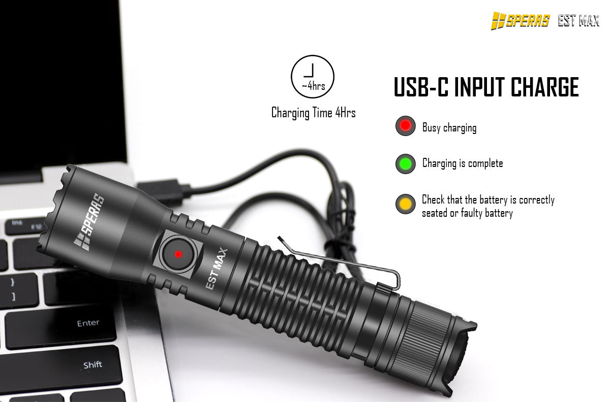 USB-C rechargeable tactical flashlight SPERAS EST MAX
