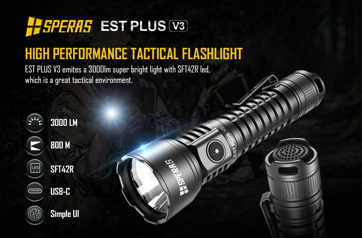 SPERAS EST PLUS V3: 3000-Lumen Rechargeable Tactical Flashlight for Law Enforcement