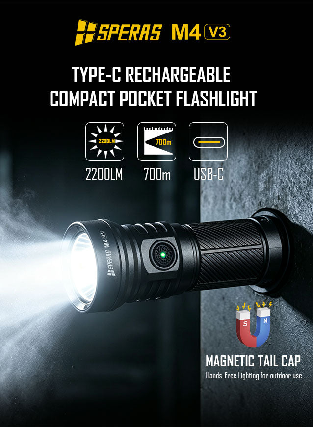 SPERAS M4 V3 Compact Type-C Rechargeable EDC Flashlight 2200lm 700m