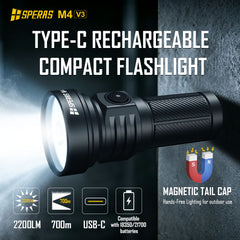 SPERAS M4 V3 Compact Type-C Rechargeable Tactical Flashlight 2200lm 700m for self defense