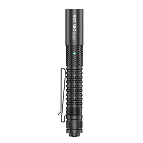 Side profile view of SPERAS EST MIC mini flashlight highlighting status indicator