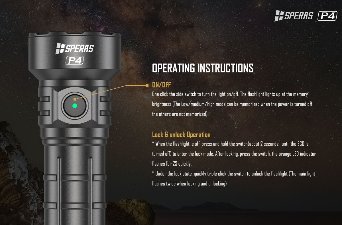SPERAS P4 single side switch operation instructions for tactical flashlight