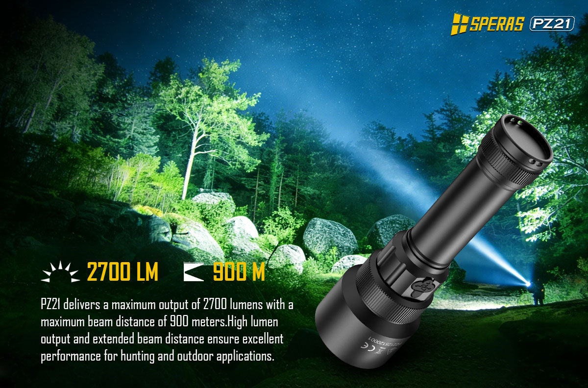 Powerful 2700-Lumen output for sweeping hunting fields and dense woods