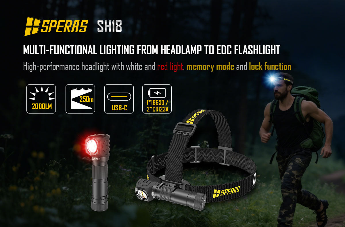 SPERAS SH18 Versatile Headlamp With White Light And Red Light