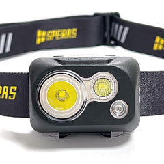 Front view of SPERAS B7 headlight showing spotlight floodlight and red light multi-source LED array