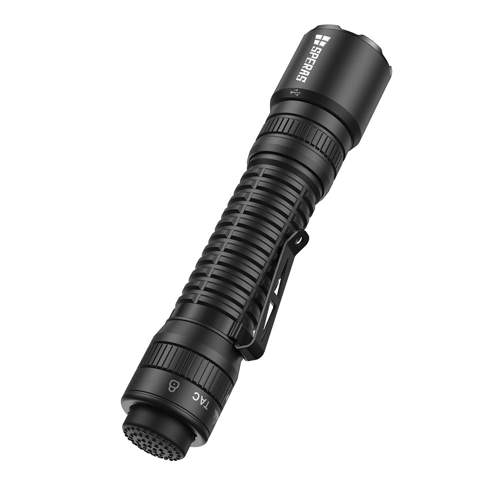 Silent tactical tail switch and intuitive rotary mode ring on the SPERAS EST30 flashlight