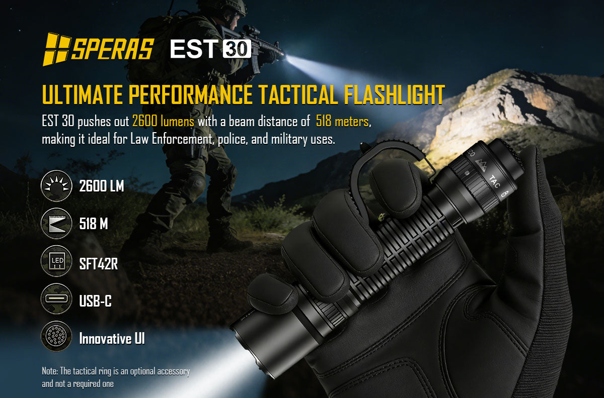 SPERAS EST30 ultimate high-performance tactical flashlight 2600 lumens 518 meters for law enforcement