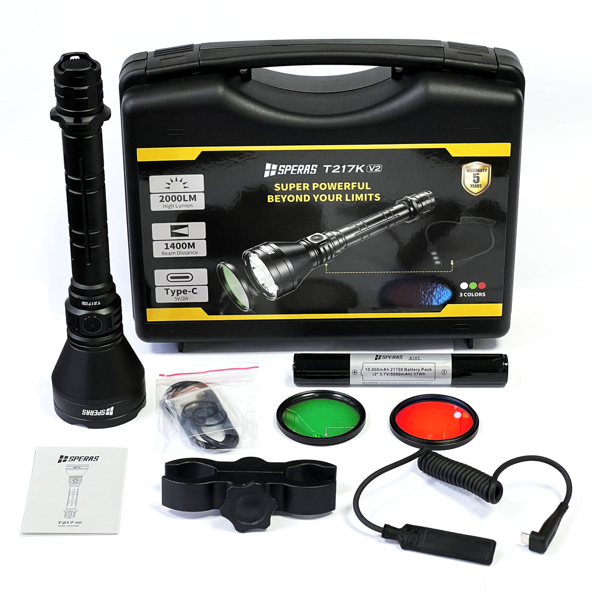 SPERAS T217 V2 21700 battery hunting flashlight  2000lm 1400m Search Flashlights