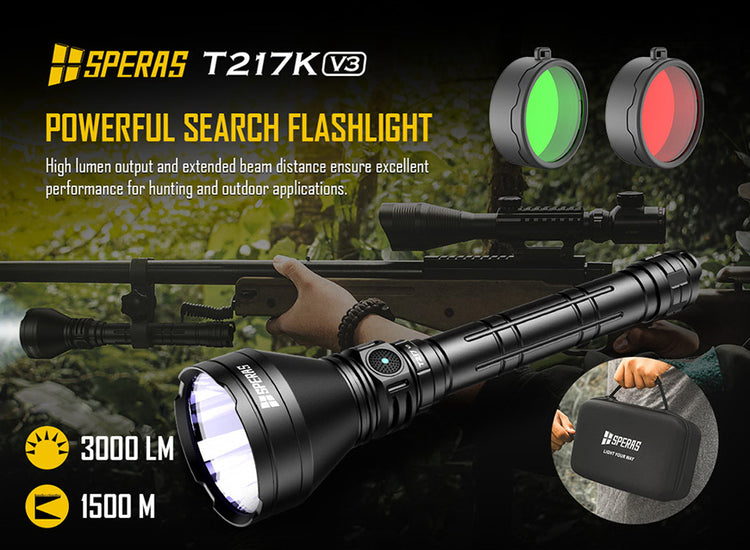 SPERAS T217 V3 21700 Battery Hunting Flashlight 3000lm 1500m Search Flashlights