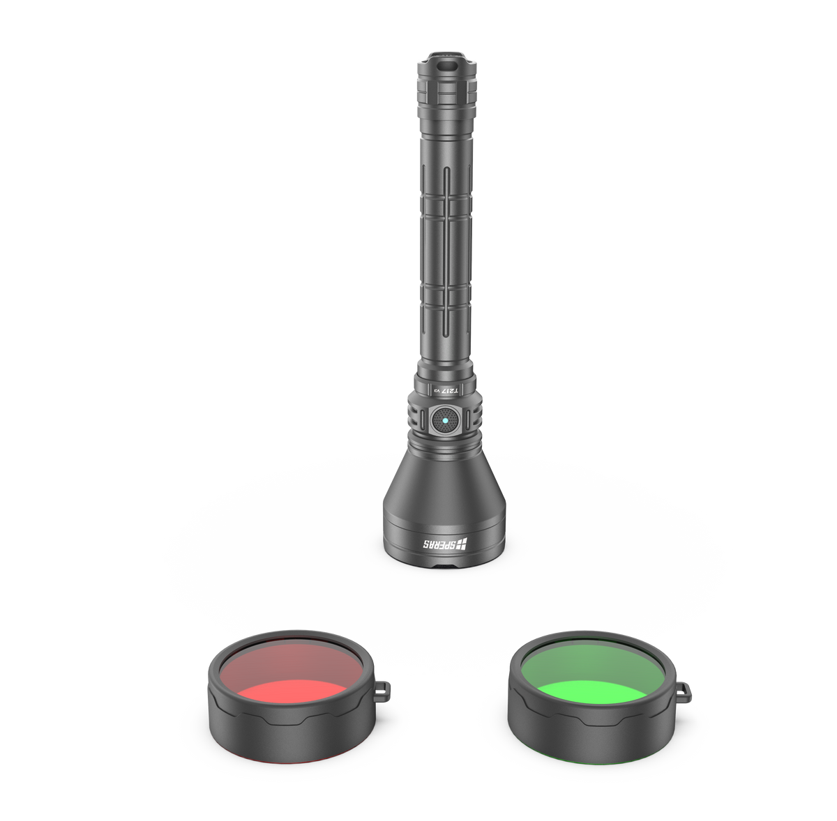 SPERAS T217 V3 long range hunting flashlight with optional red and green rubber filters