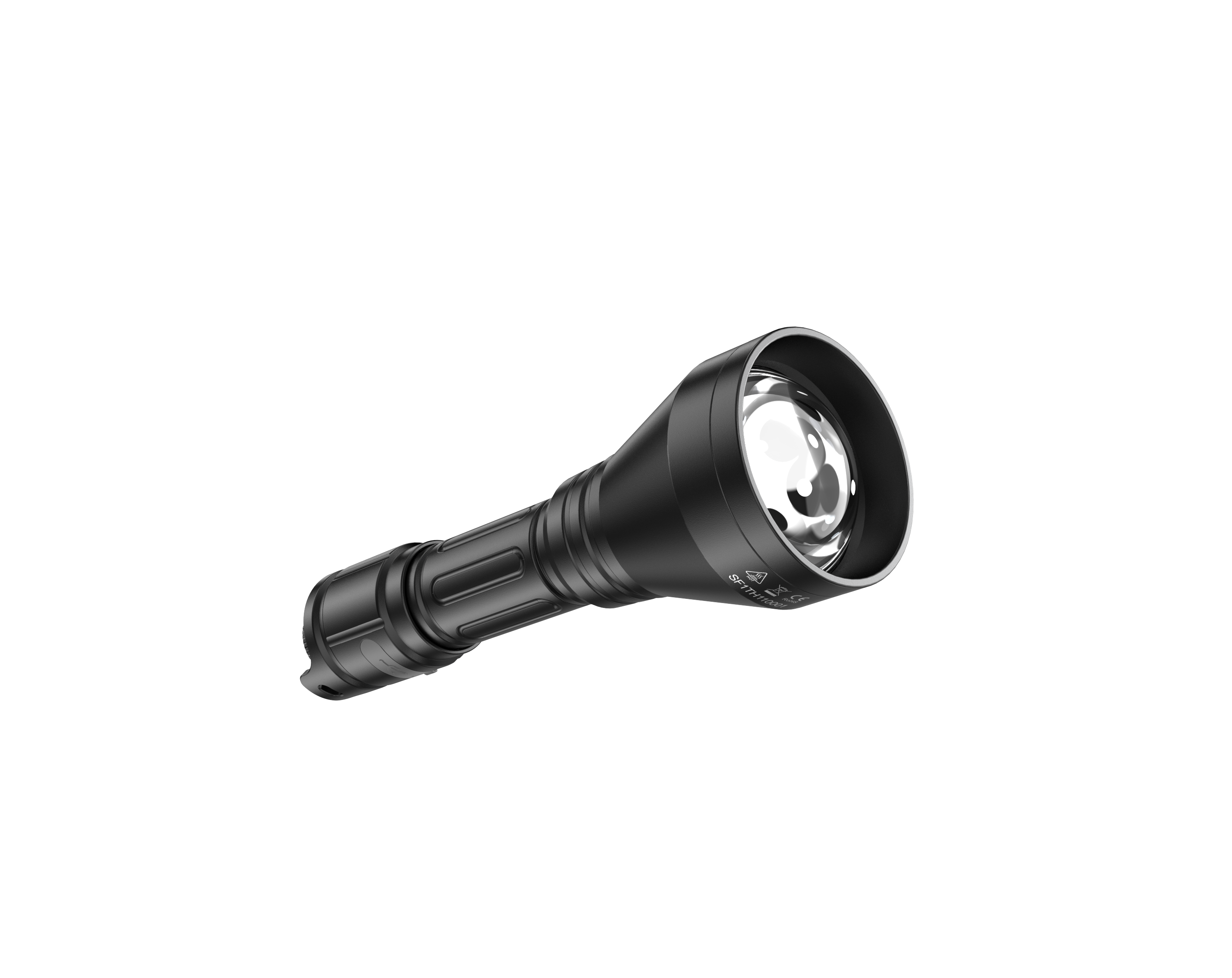 1204m long-range SPERAS TH11 hunting flashlight highlighting the 50mm adjustable focus lens and interchangeable LED module