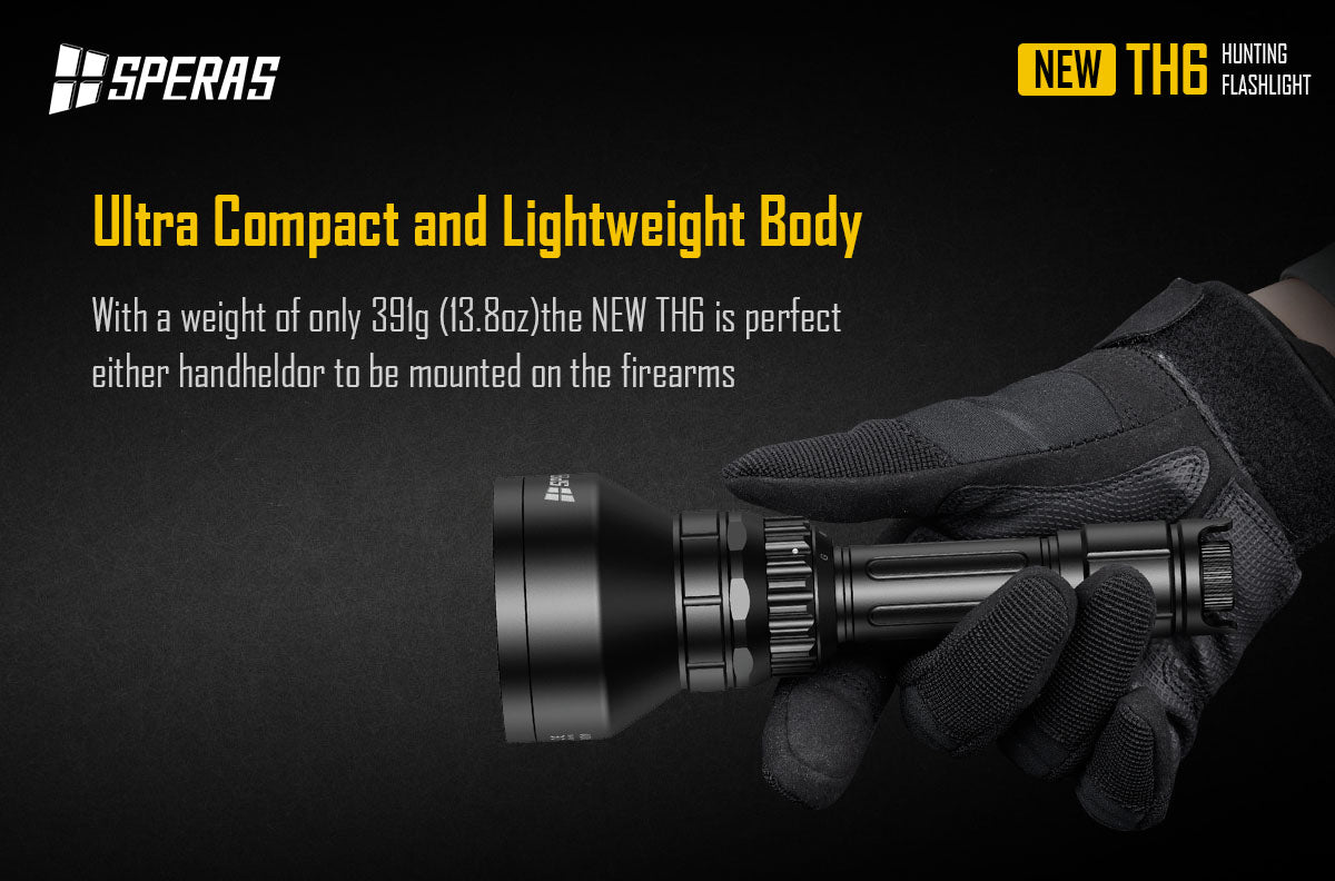 SPERAS TH6 impact resistant IP68 waterproof tactical hunting flashlight durable body