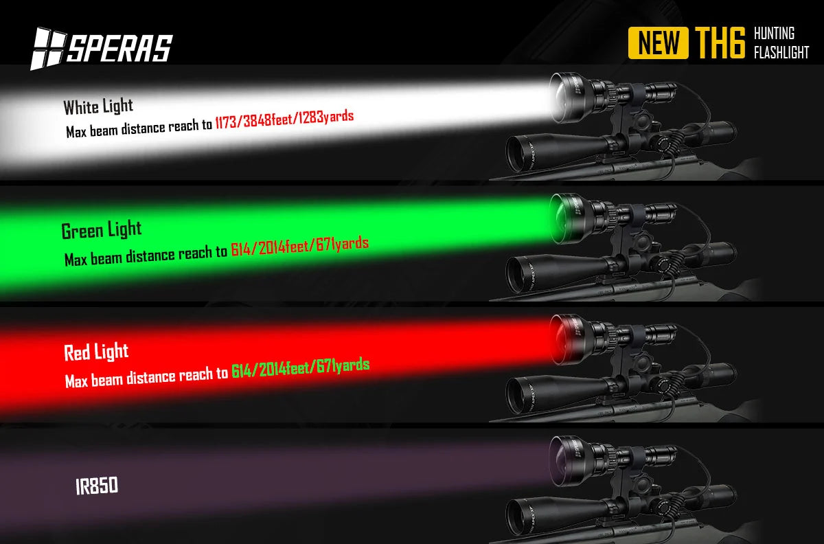 SPERAS TH6 4-in-1 integrated RGB flashlight colors for predator tracking