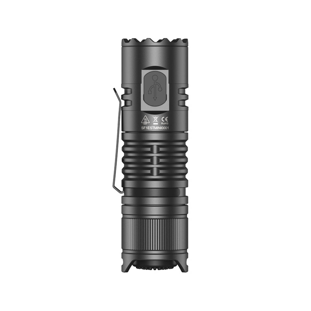 Top view of SPERAS EST Mini Type-C rechargeable flashlight with side button