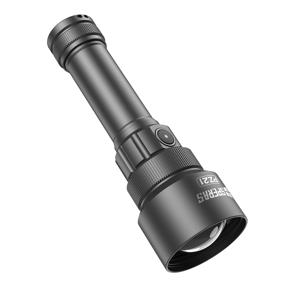 SPERAS PZ21 tactical light showing precision zoom mechanism and 900m throw lens