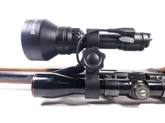 SPERAS TH6 long-range hunting flashlight securely mounted on outdoor equipment for nocturnal tracking