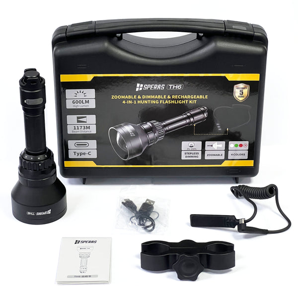 SPERAS TH6 Zoomable Hunting Torch | 1173m, 4 Colors, Stepless Dimming