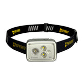 Front view of SPERAS B8 tactical headlamp showing 6-mode LED array including RGB lights