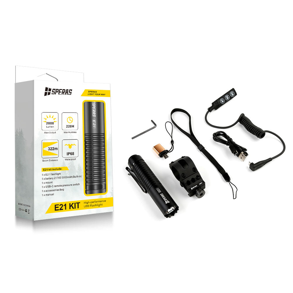 SPERAS E21 2000LM EDC Tactical 2-in-1 Rechargeable Flashlights