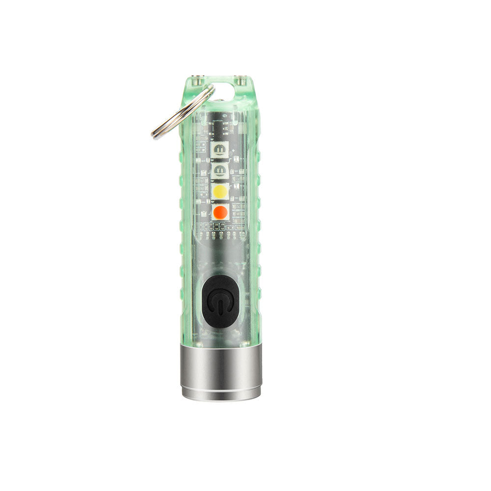 Green SPERAS S11 EDC flashlight showing side UV and red blue police signal lights