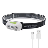 SPERAS B6 smart wave sensor headlamp front view with USB charging cable