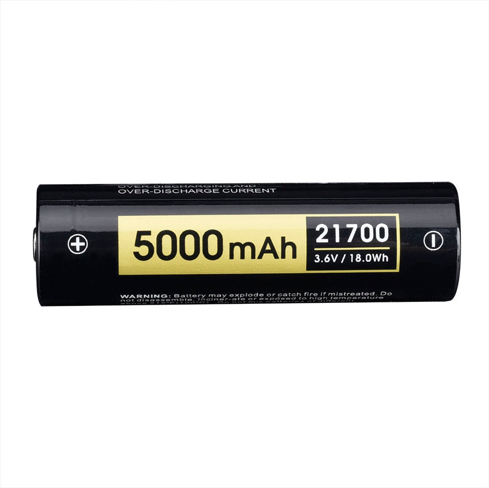 Horizontal flat lay of SPERAS 5000mAh 21700 3.6V rechargeable battery